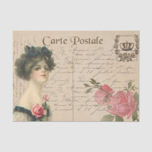 Klassische Postkarte/Viktorianische Dame mit Rose Seidenpapier