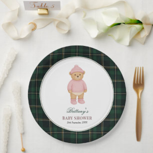 Klassische Preppy-Bär-Tartan-Baby-Party Pappteller