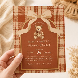 Klassische preppy Teddybär Karo-Baby-Party Einladung