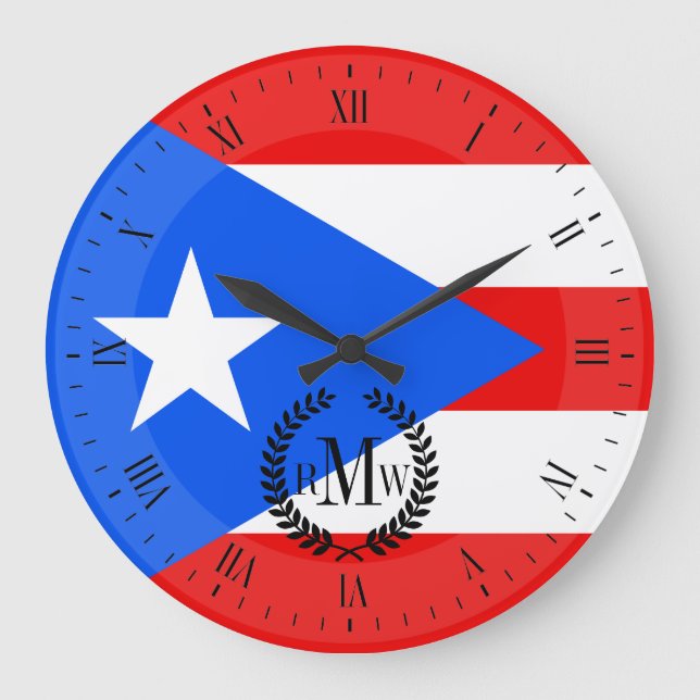 Klassische puerto-rikanische Flagge Große Wanduhr (Vorderseite)