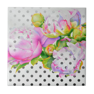 Klassische Punkte mit rosa, blühenden Pinien Fliese