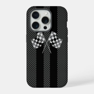 Klassische Racing Flags Streifen im Carbon Fibre S iPhone 15 Pro Hülle