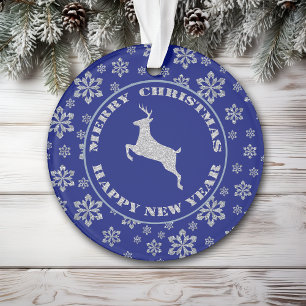 Klassische Rentierblauer Schneeflocke Ornament