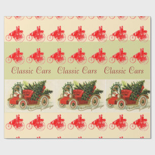 KLASSISCHE, RETRO-AUTOS, WEIHNACHTSBAUM UND GLÖCKC GESCHENKPAPIER