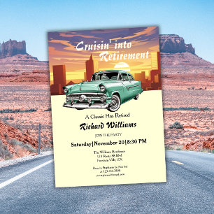 Klassische Retro-Autostadt-Party zum Ruhestand Einladung