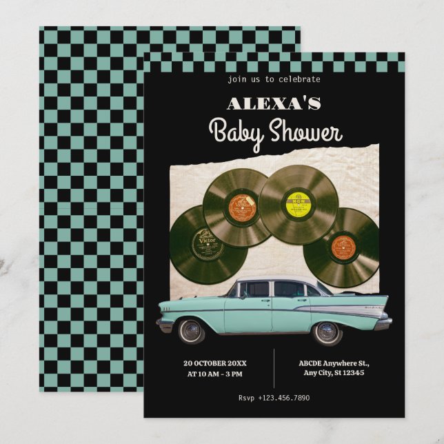 Klassische Retro-Babydusche Einladung (Vorne/Hinten)