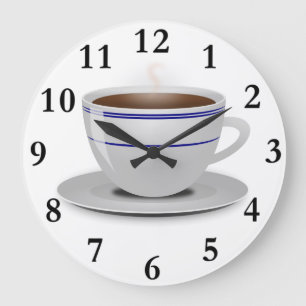 Klassische Retro Café-Kaffeetasse-weiße blaue Große Wanduhr
