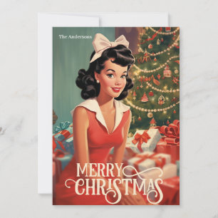 Klassische Retro-Illustration Weihnachts-Hausfrau Feiertagskarte