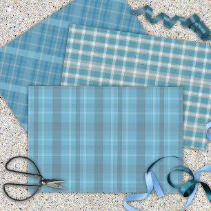 Klassische Retro-Karierte Muster in Blau und Grau Geschenkpapier Set