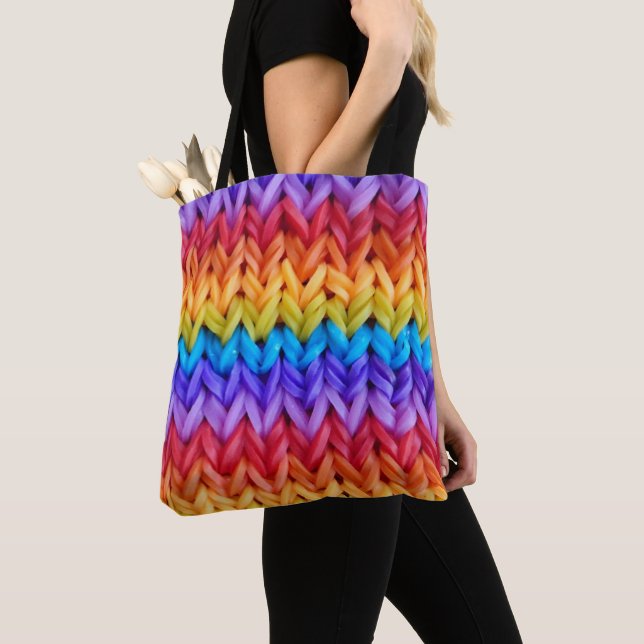 Klassische Retro Strick Rainbow Tote Bag (Von Nahem)