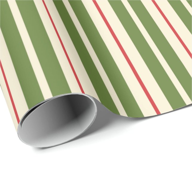 Klassische Retro WeihnachtsStreifen Olive Cream Re Geschenkpapier (Rolleneckpunkt)