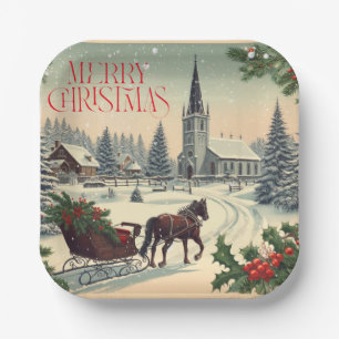 Klassische/Retro-Weihnachtsszene Tasse Pappteller