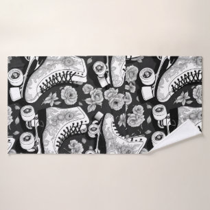 Klassische Roller Skate Kunst, Schwarz und Weiß Badhandtuch Set