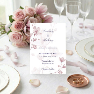 Klassische romantische verstaubte rosa Blumenhochz Einladung