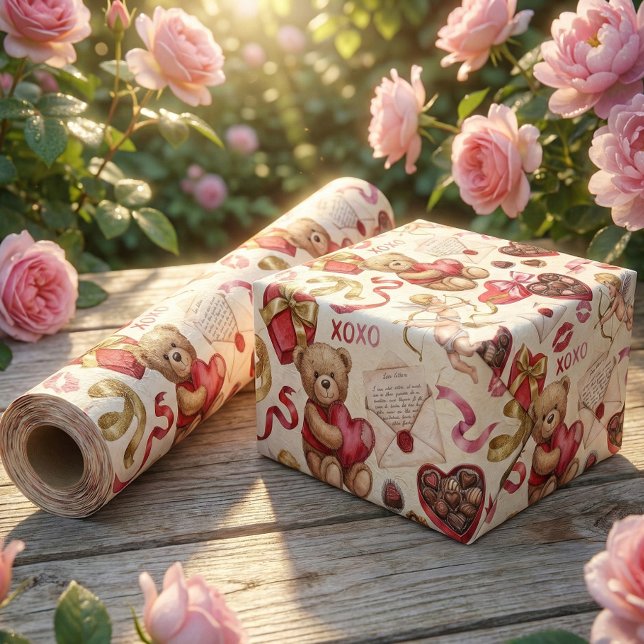 Klassische Romanze: Vintage-Teddybär Geschenkpapier Set (Von Creator hochgeladen)