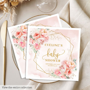 Klassische Rosa Blumen Babydusche Mittagessen Serviette
