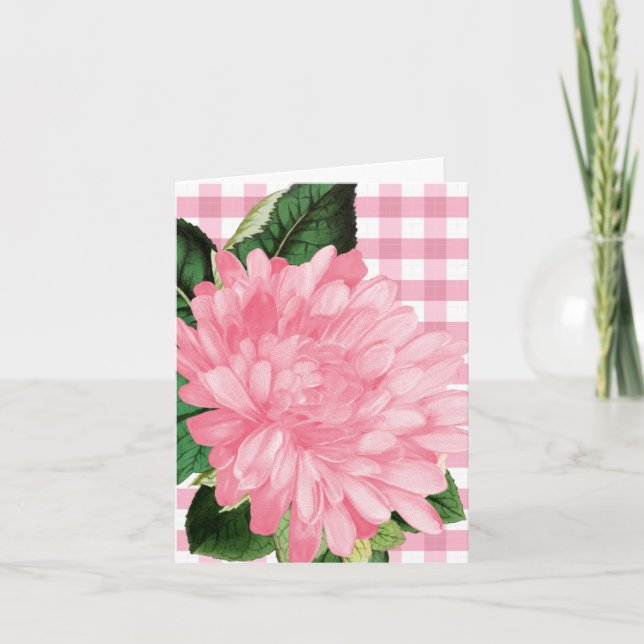 Klassische rosa Blumen-Gingham-Muster-Notizkarte (Vorderseite)