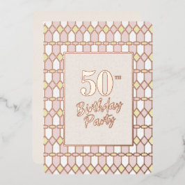 Klassische Rosa Elegante Rose Foil 50. Geburtstags Folieneinladung