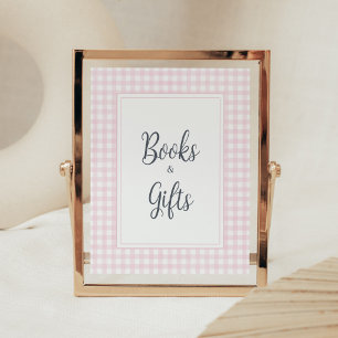 Klassische rosa Gingham-Baby-Shower-Bücher und Ges Poster