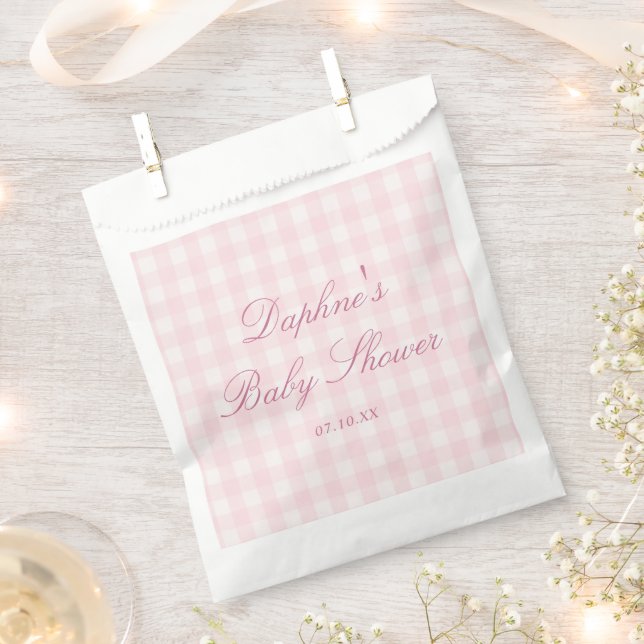 Klassische rosa Gingham-Babyshower-Geschenktüte Geschenktütchen (Ausgeschnitten)