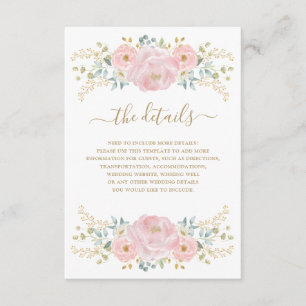 Klassische Rosa-Gold-Blumenzettel Begleitkarte