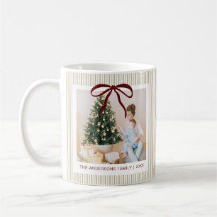 Klassische rosa grüne Streifen rote Schleife Weihn Kaffeetasse
