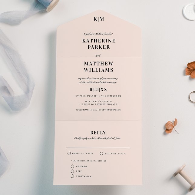 Klassische Rosa Hochzeit All In One Einladung (Von Creator hochgeladen)