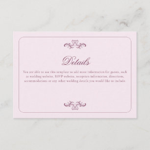 Klassische Rosa-Hochzeitdetails Begleitkarte