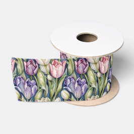 Klassische rosa, lila, weiße Tulpen Satinband