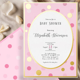 Klassische rosa Punkte Baby Shower Gold Folieneinladung