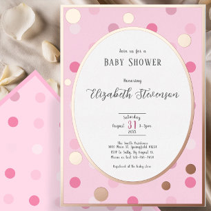 Klassische rosa Punkte Baby Shower Roségold Folieneinladung