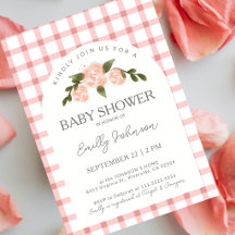 Klassische rosa Rosen Gingham Mädchen Baby-Party