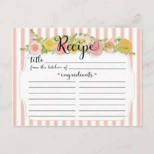 Klassische rosa Streifen mit Rose Rezeptkarte Postkarte