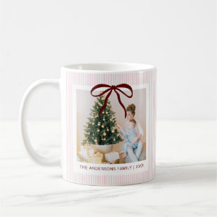 Klassische rosa Streifen rote Schleife Weihnachten Kaffeetasse