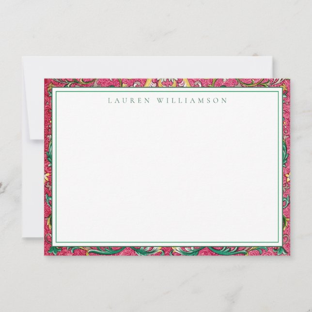 Klassische Rosa und grüne Chinoiserie Note Card Mitteilungskarte (Vorderseite)