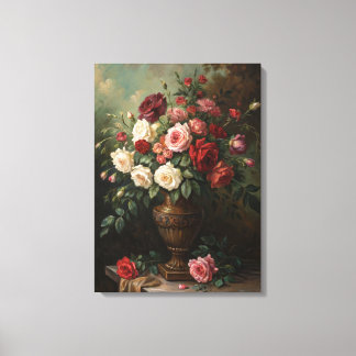 Klassische Rose Bouquet Ölgemälde | Vintag Leinwanddruck