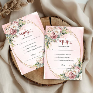 Klassische Rosé-Eukalyptus-Hochzeits-RSVP RSVP Karte
