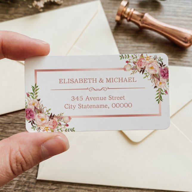 Klassische Rose Gold Frame Elegante Blumendekorati Adressaufkleber (Von Creator hochgeladen)