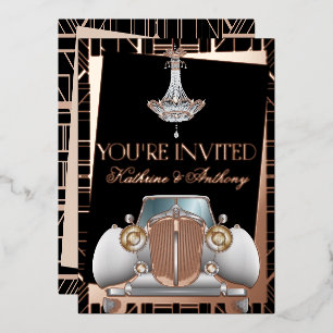 Klassische ROSE GOLD Gatsby Deco Hochzeit Folien-E Folieneinladung