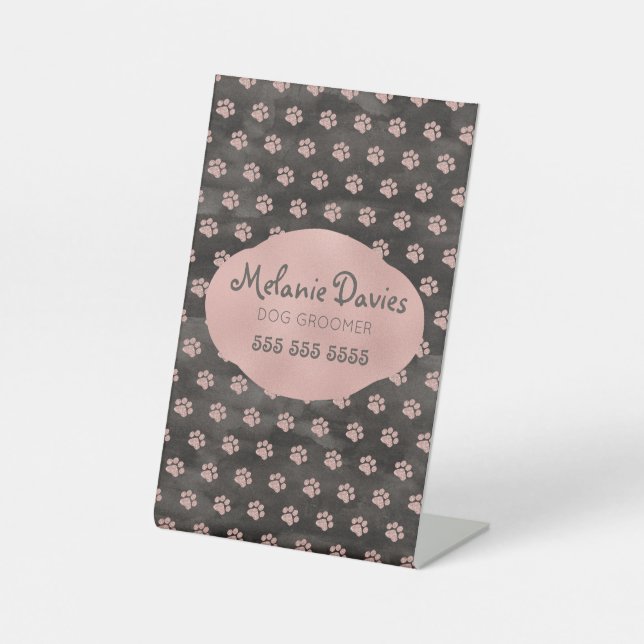 Klassische Rose Gold Pawprints Hund Grooming Car M Sockelschild (Vorderseite)