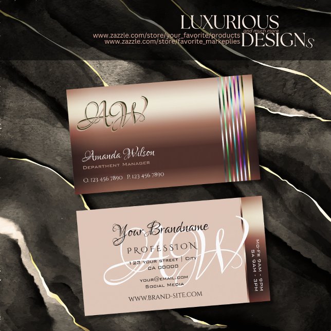 Klassische Rose Golden Colorful Stripes Monogramm  Visitenkarte (Von Creator hochgeladen)