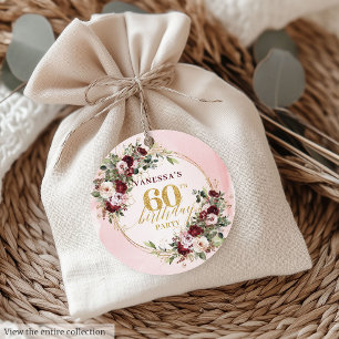 Klassische Roséfarbene Burgunder Florale 60 Geburt Geschenkanhänger