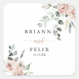 Klassische Rosenblütenhochzeitungen - Umschlag Auf Quadratischer Aufkleber