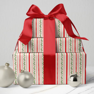 Klassische Rot-Grün-Vintage Hütte Streifen Geschenkpapier