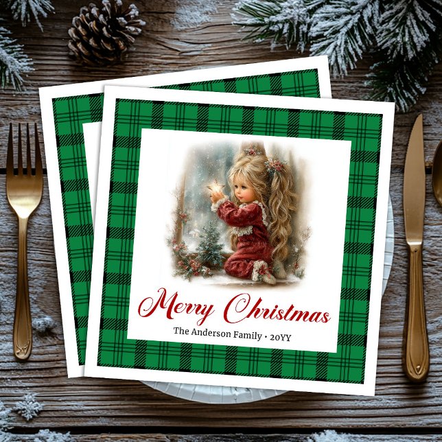 Klassische Rot Grüne Feier Winter Szene Servietten (Classic Red Green Celebration Winter Scene Napkins)