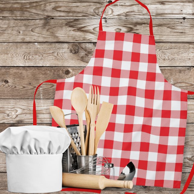Klassische Rot und Weiß Gingham Kariert Koch Schürze (Classic Red and White Gingham Plaid Chef's Apron)