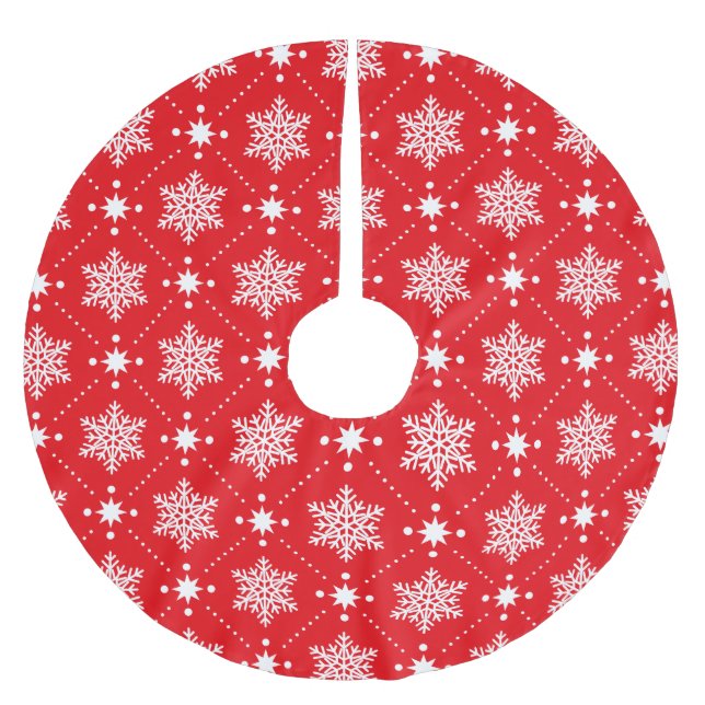 Klassische Rot und Weiße Schneeflocken Weihnachtsm Polyester Weihnachtsbaumdecke (Vorderseite)