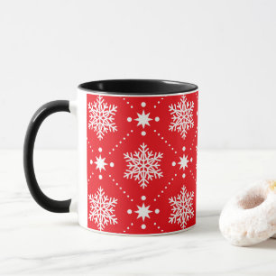 Klassische Rot und Weiße Schneeflocken Weihnachtsm Tasse