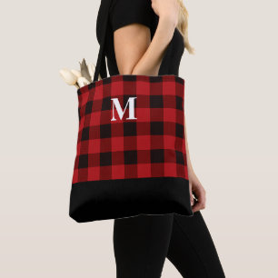 Klassische rote Buffalo-Karo-Tasche mit Monogramm