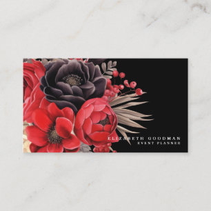 Klassische rote florale schwarze Visitenkarten Visitenkarte